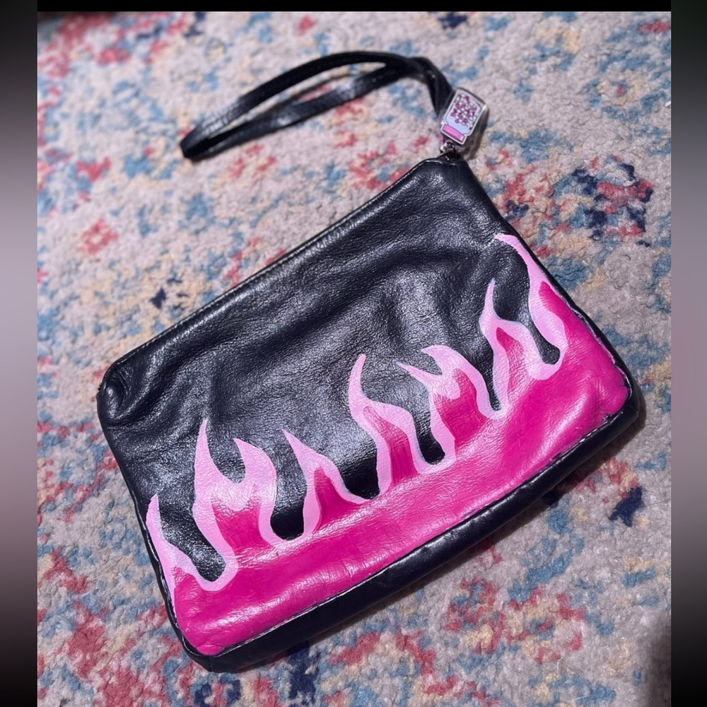 hand painted genuine leather wristlet/clutch (: